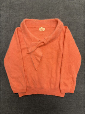 Vintage Coral Pink Mohair Sweater with Bow Detail Size 40